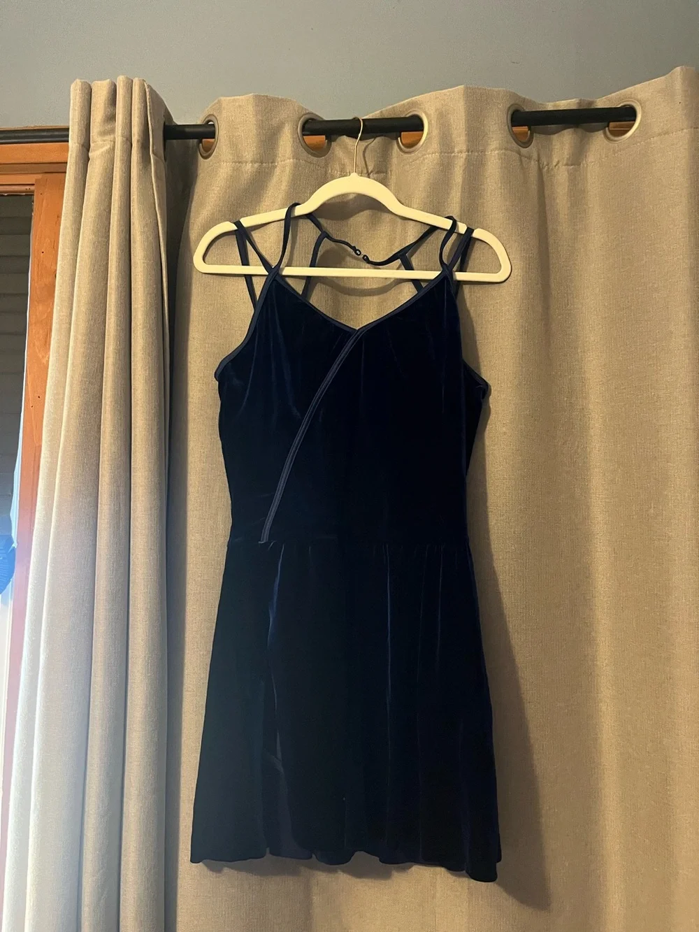 Weissman Dark Blue Velvet Dance Dress with Double Straps